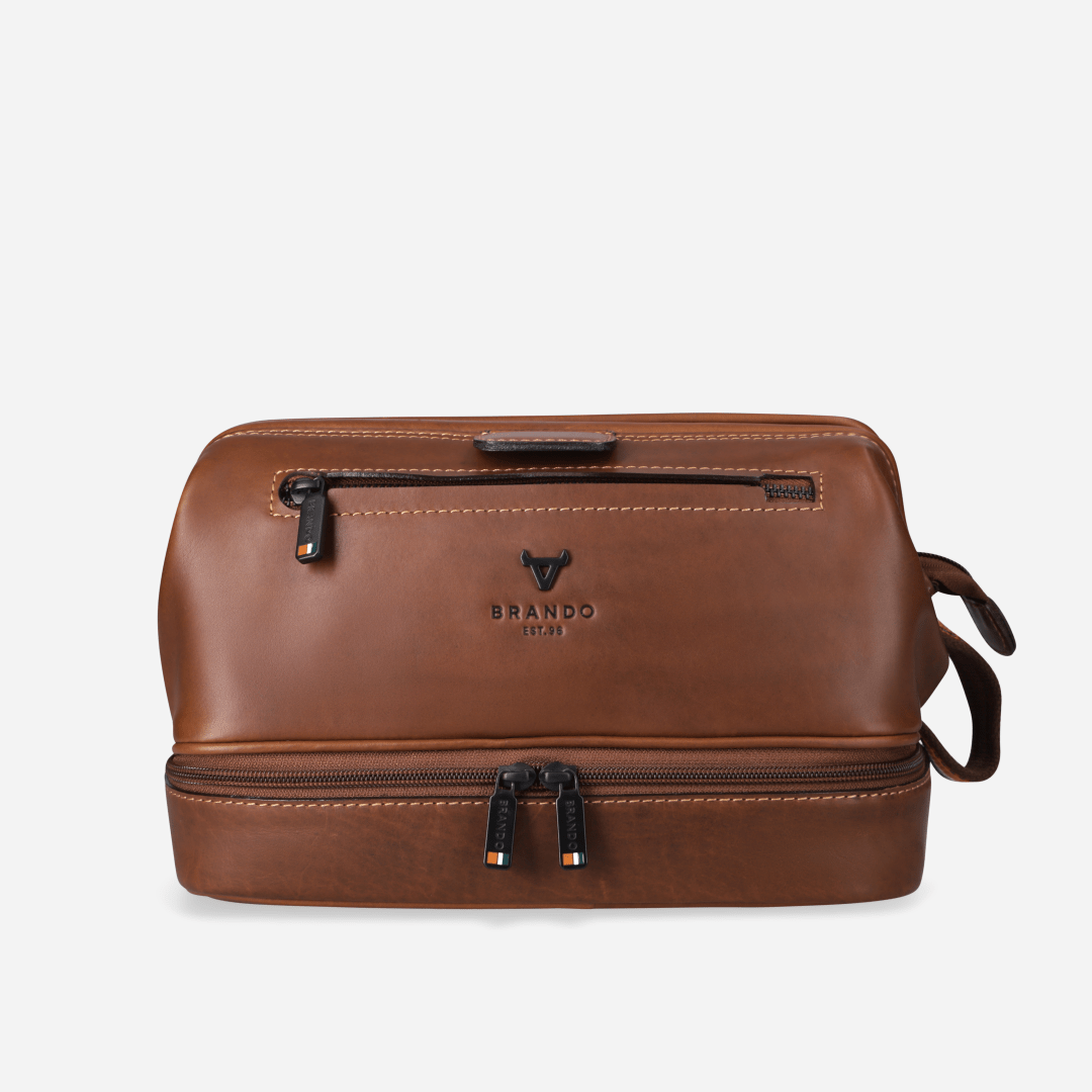 Men's Leather Toiletry Bag with Double Compartment