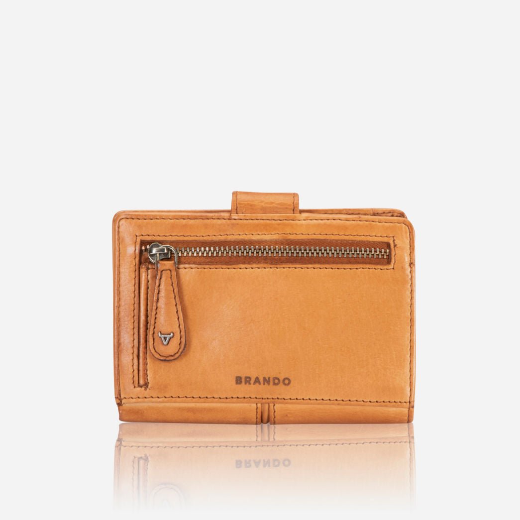 Loren Medium Leather Purse With Tab Closure, Tan - Brando Leather