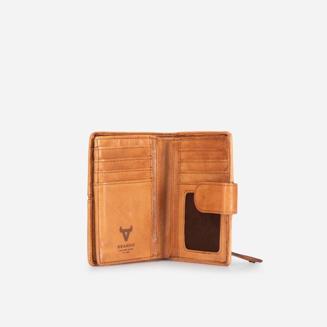 Loren Medium Leather Purse With Tab Closure, Tan - Brando Leather