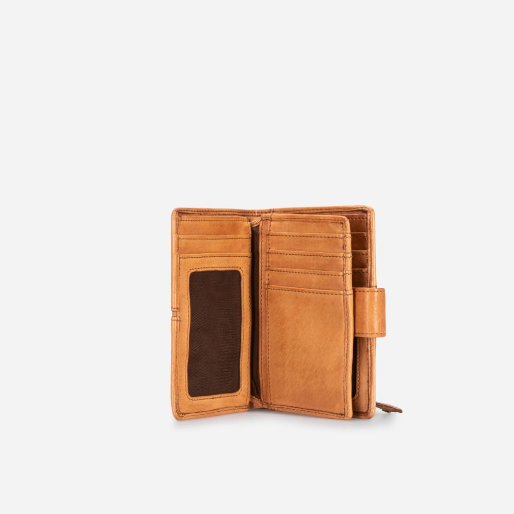 Loren Medium Leather Purse With Tab Closure, Tan - Brando Leather