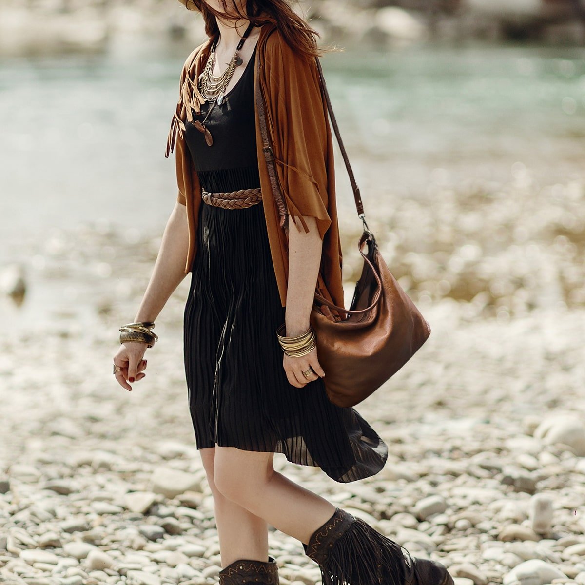 Ladies Leather Hobo Sling Bag, Cognac - Brando Leather