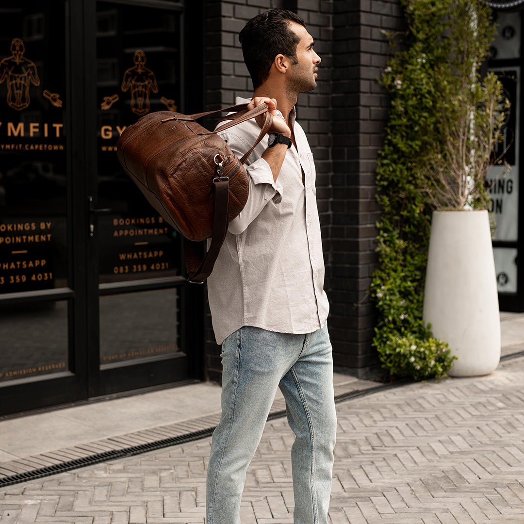 Military Style Duffel, Brown - Brando Leather