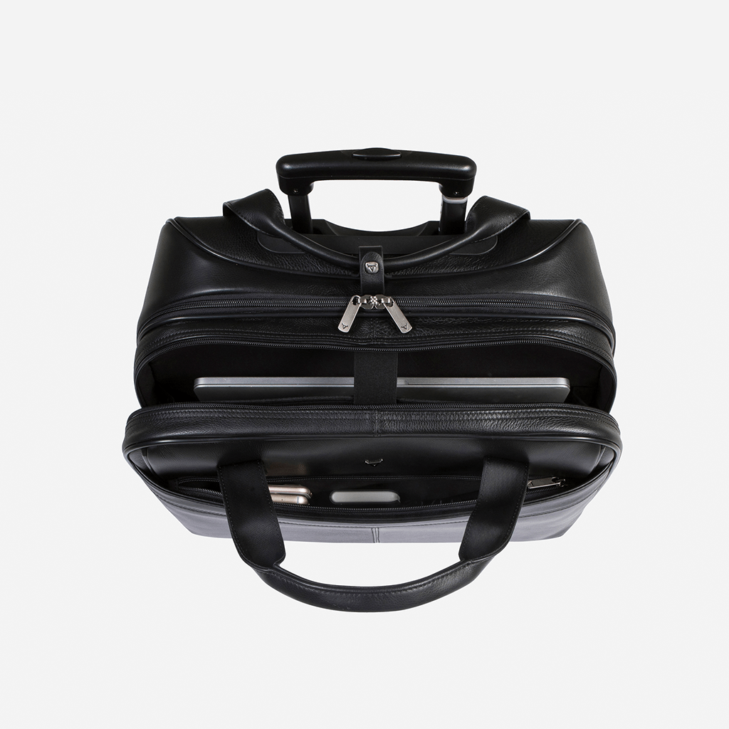 Armstrong 17" Leather Laptop Trolley, Black - Brando Leather