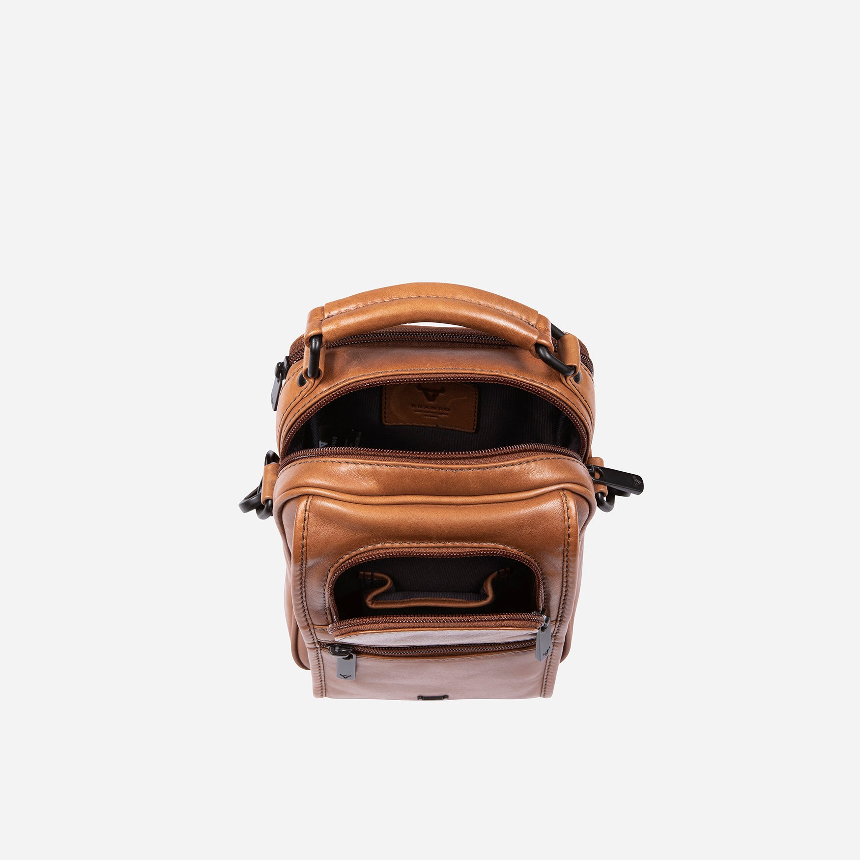 Gent's Leather Bag With Top Handle, Medium Brown - Brando Leather