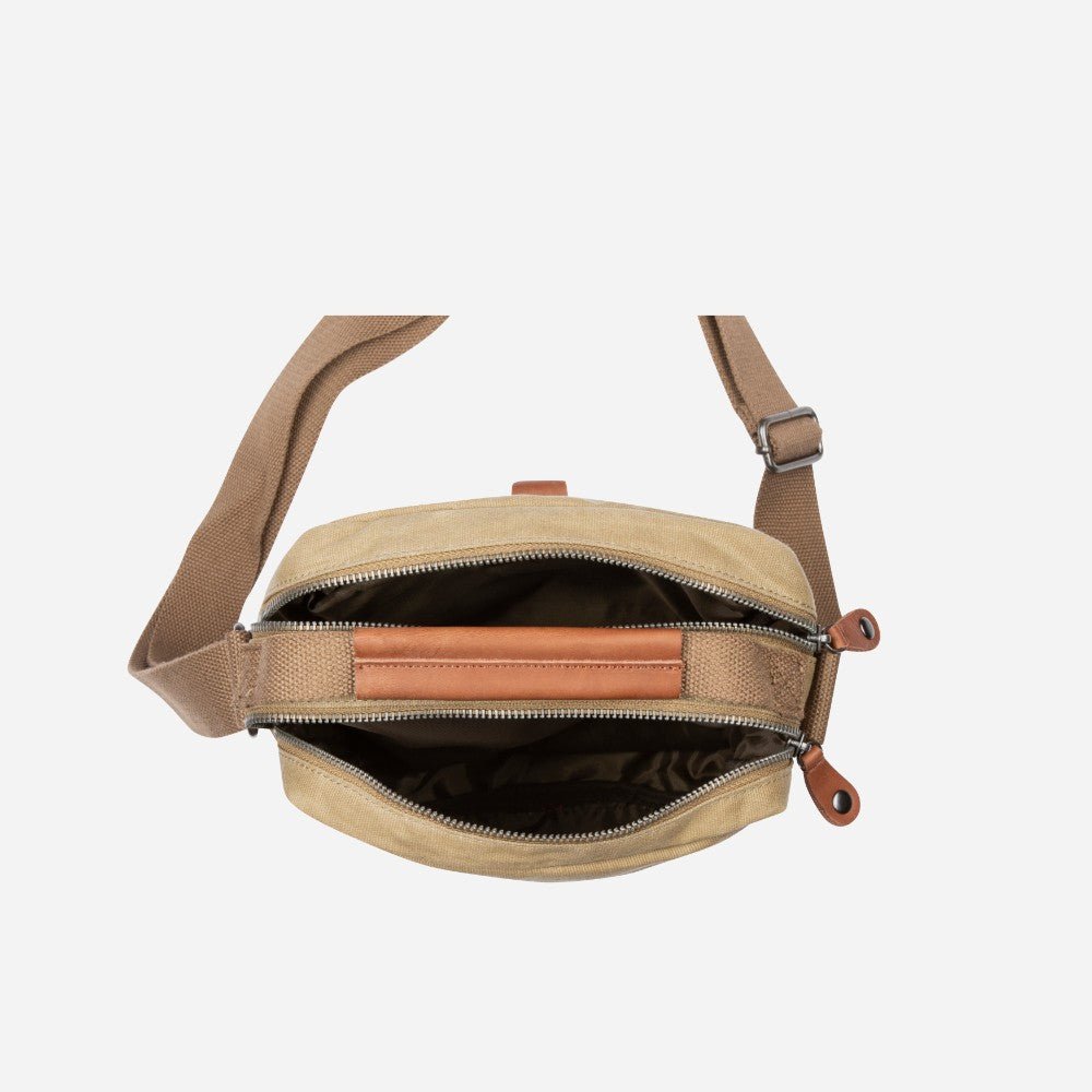 Canvas Crossbody Bag, Khaki - Brando Leather