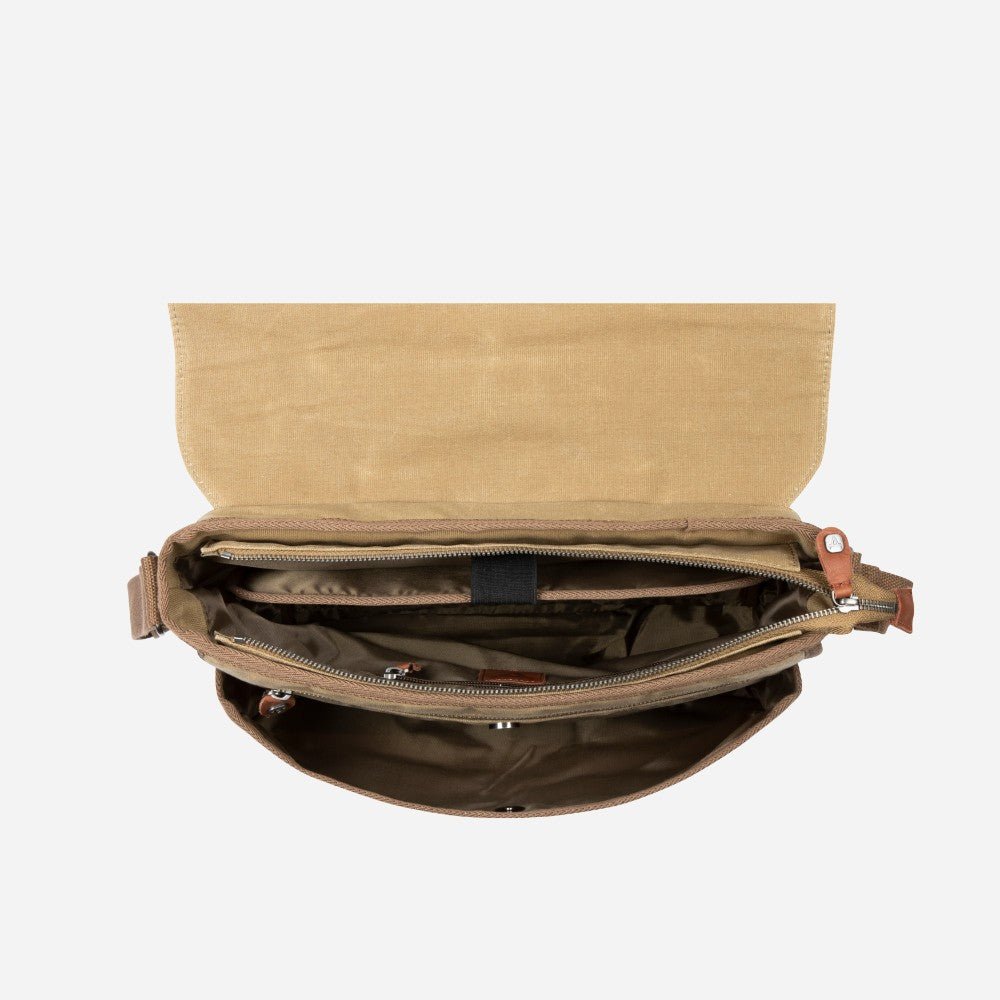 Canvas Messenger Bag, Khaki - Brando Leather