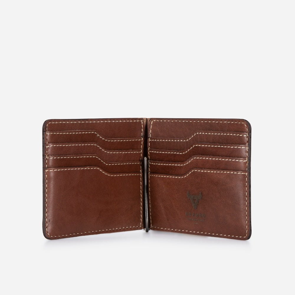 Wayne Leather Wallet With Moneyclip, Brown - Brando Leather