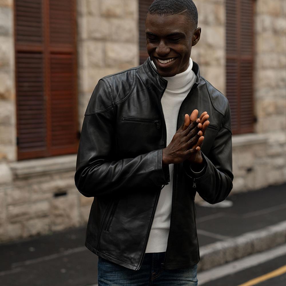 Mandarin Leather Jacket, Black - Brando Leather