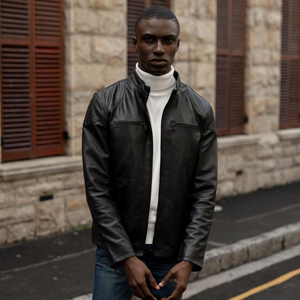 Mandarin Leather Jacket, Black - Brando Leather