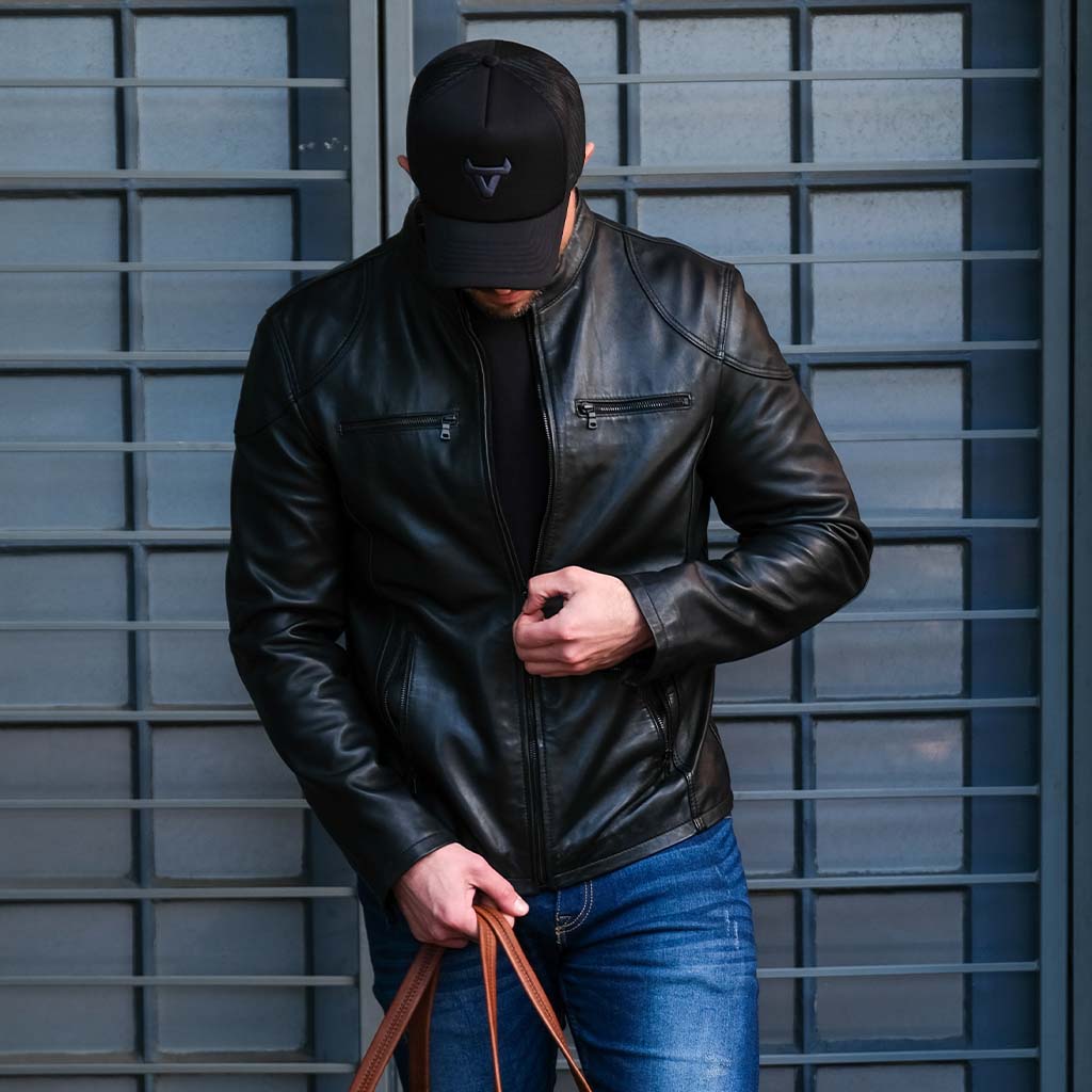 Mandarin Leather Jacket, Black - Brando Leather