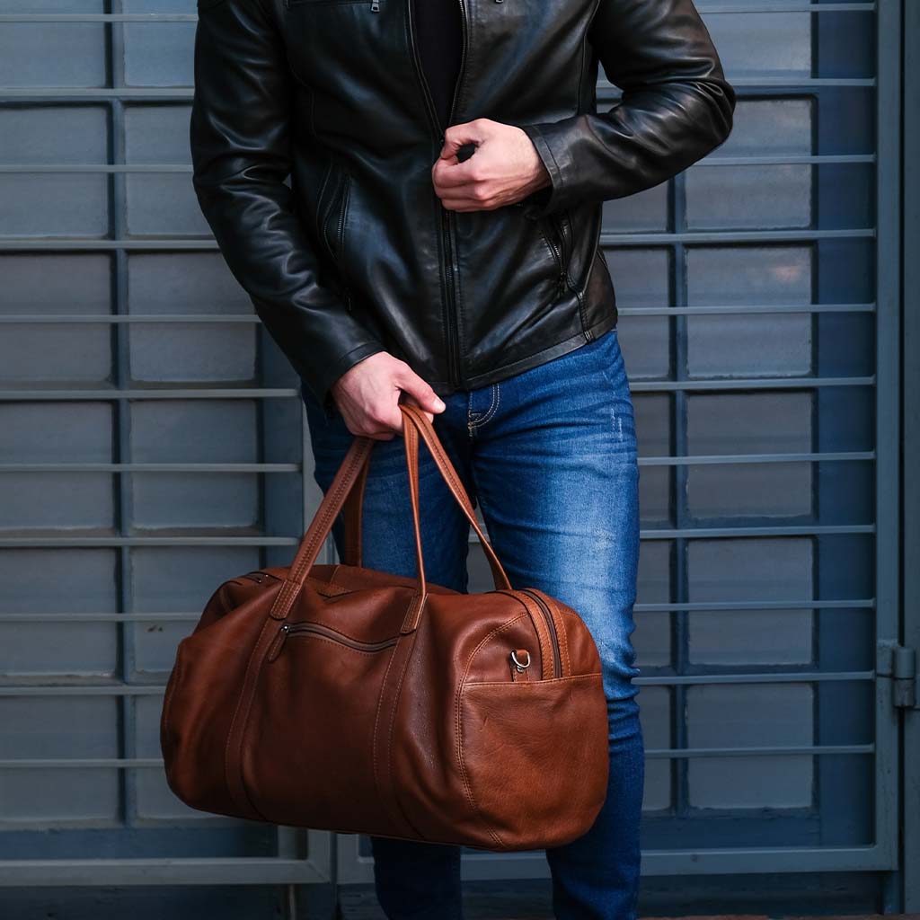 Military Style Duffel, Copper Brown - Brown Leather Travel Duffel Bag | Brando Leather South Africa