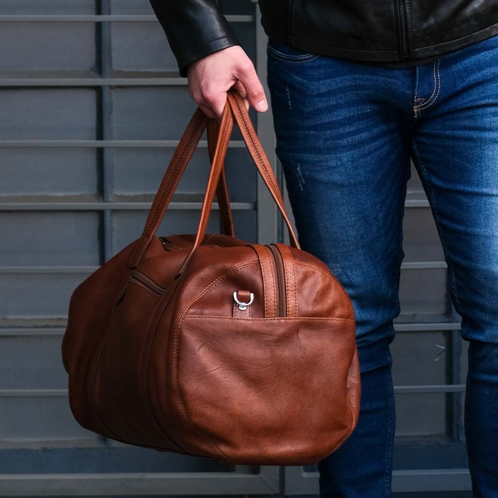 Military Style Duffel, Copper Brown - Brown Leather Travel Duffel Bag | Brando Leather South Africa