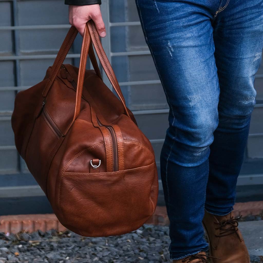 Military Style Duffel, Copper Brown - Brown Leather Travel Duffel Bag | Brando Leather South Africa