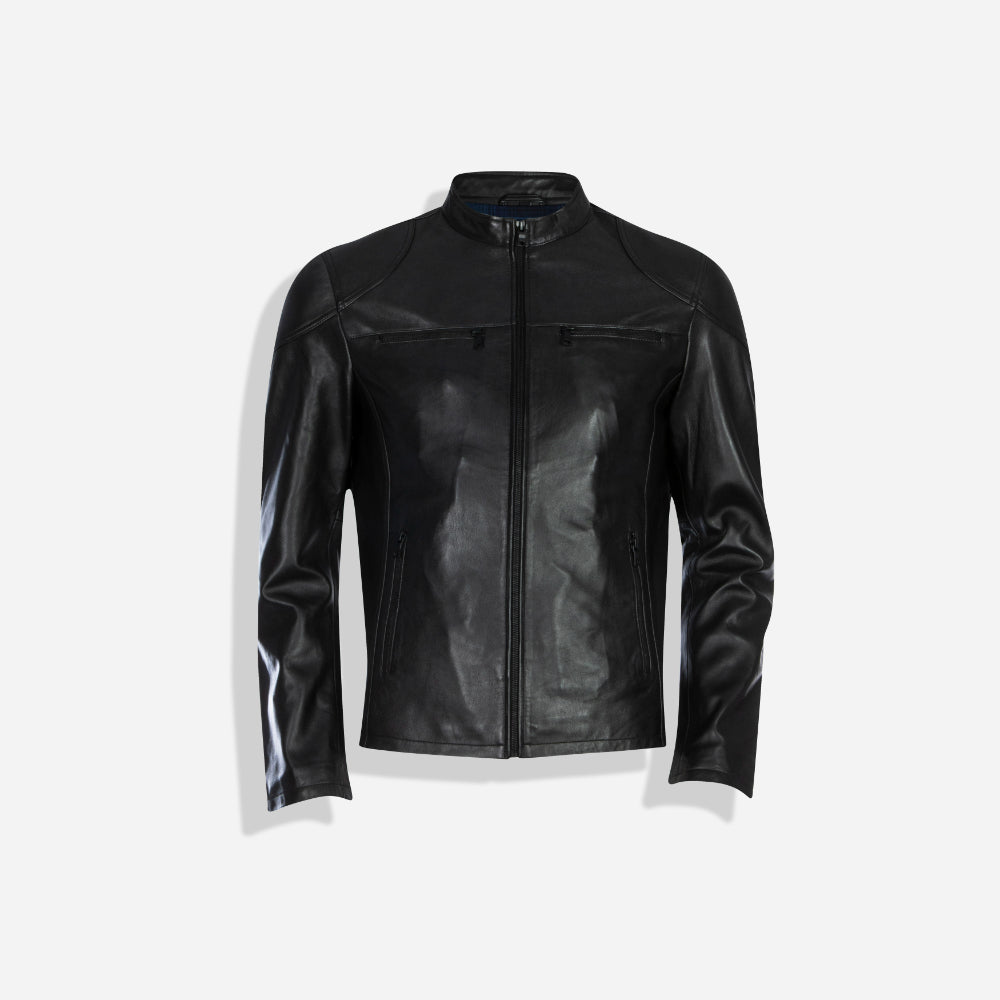 Mandarin Leather Jacket, Black