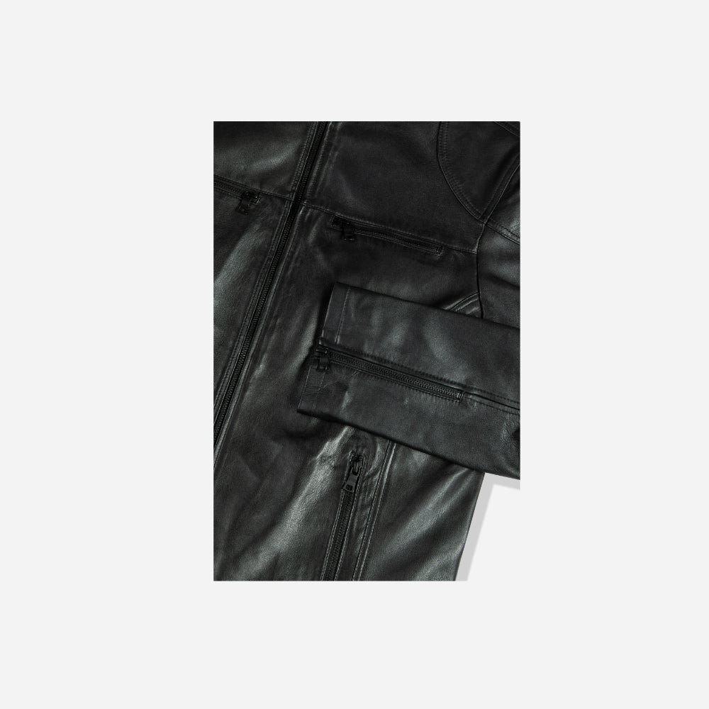 Mandarin Leather Jacket, Black