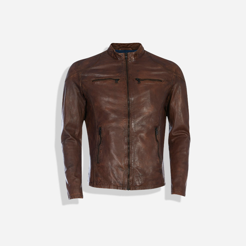 Mandarin Leather Jacket, Brown