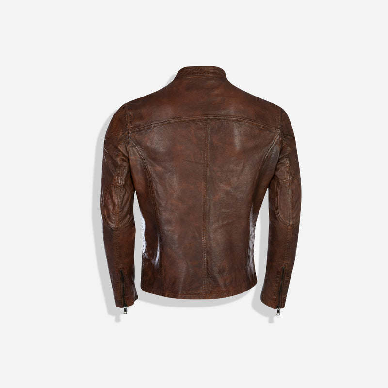 Mandarin Leather Jacket, Brown