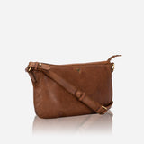 East West Ladies Leather Crossbody Bag, Cognac