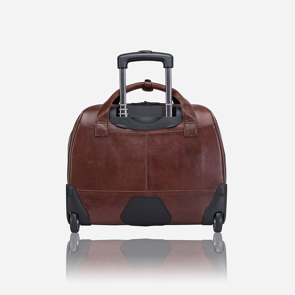 17" Leather Laptop Bag on Wheels, Brown