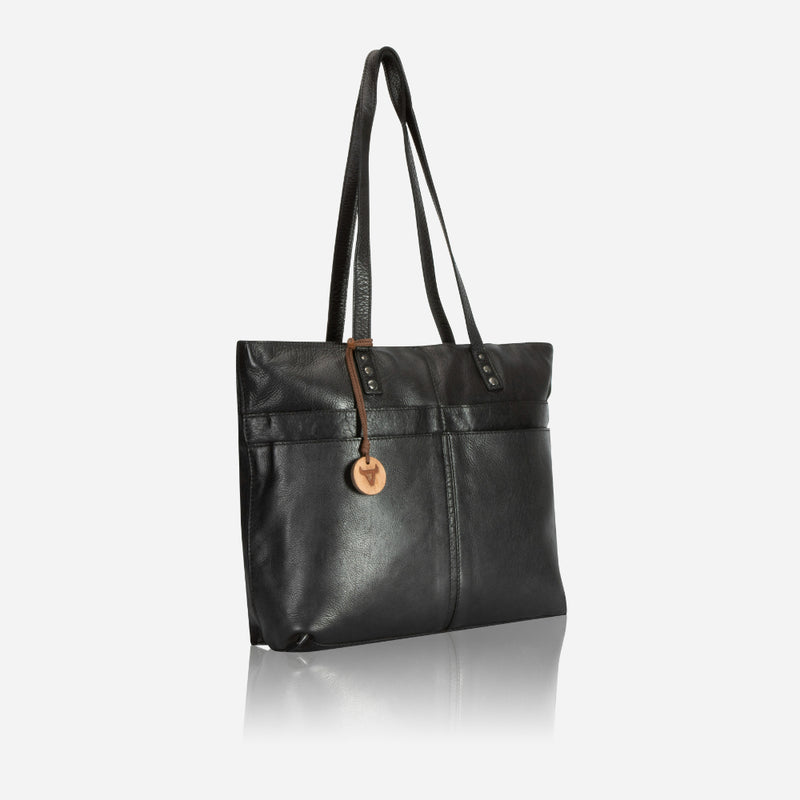 Charlize Shopper Leather Tote, Black