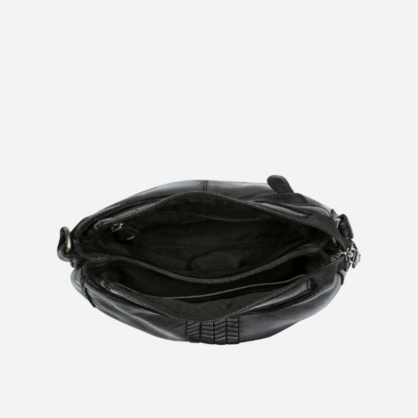 Double Compartment Leather Bag, Black