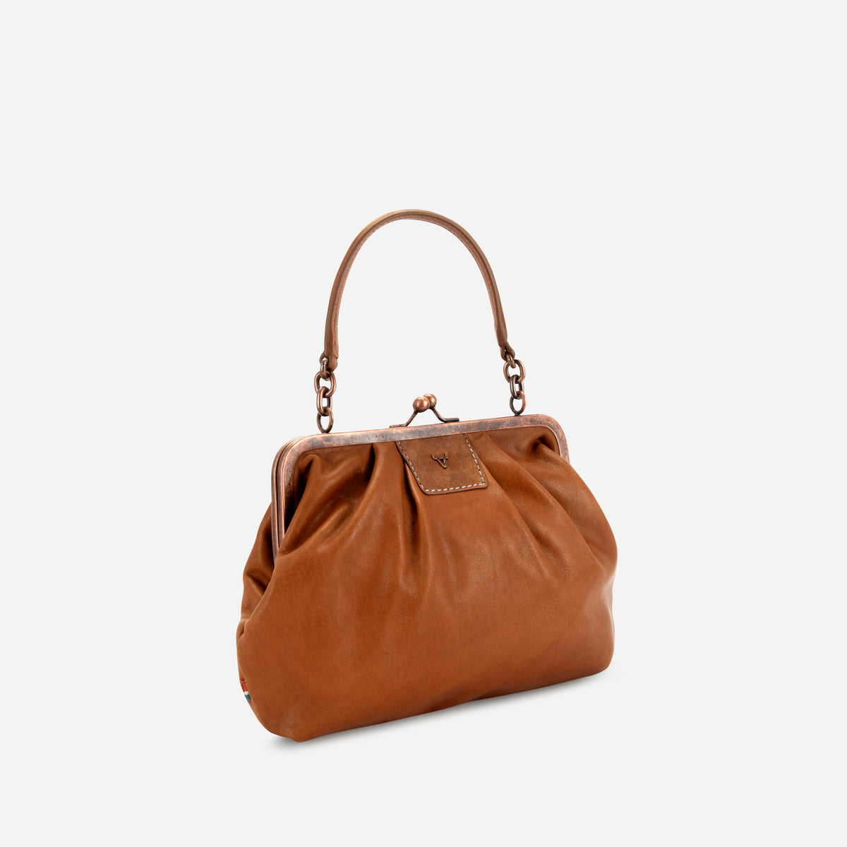 Fiona Frame Crossbody Bag in Tan - crossbody bag, angled view | Brando Leather