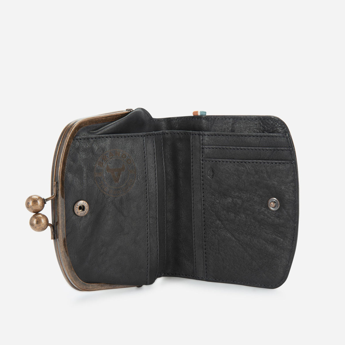 Fiona Frame Bifold Purse in Black - purse, open view | Brando Leather