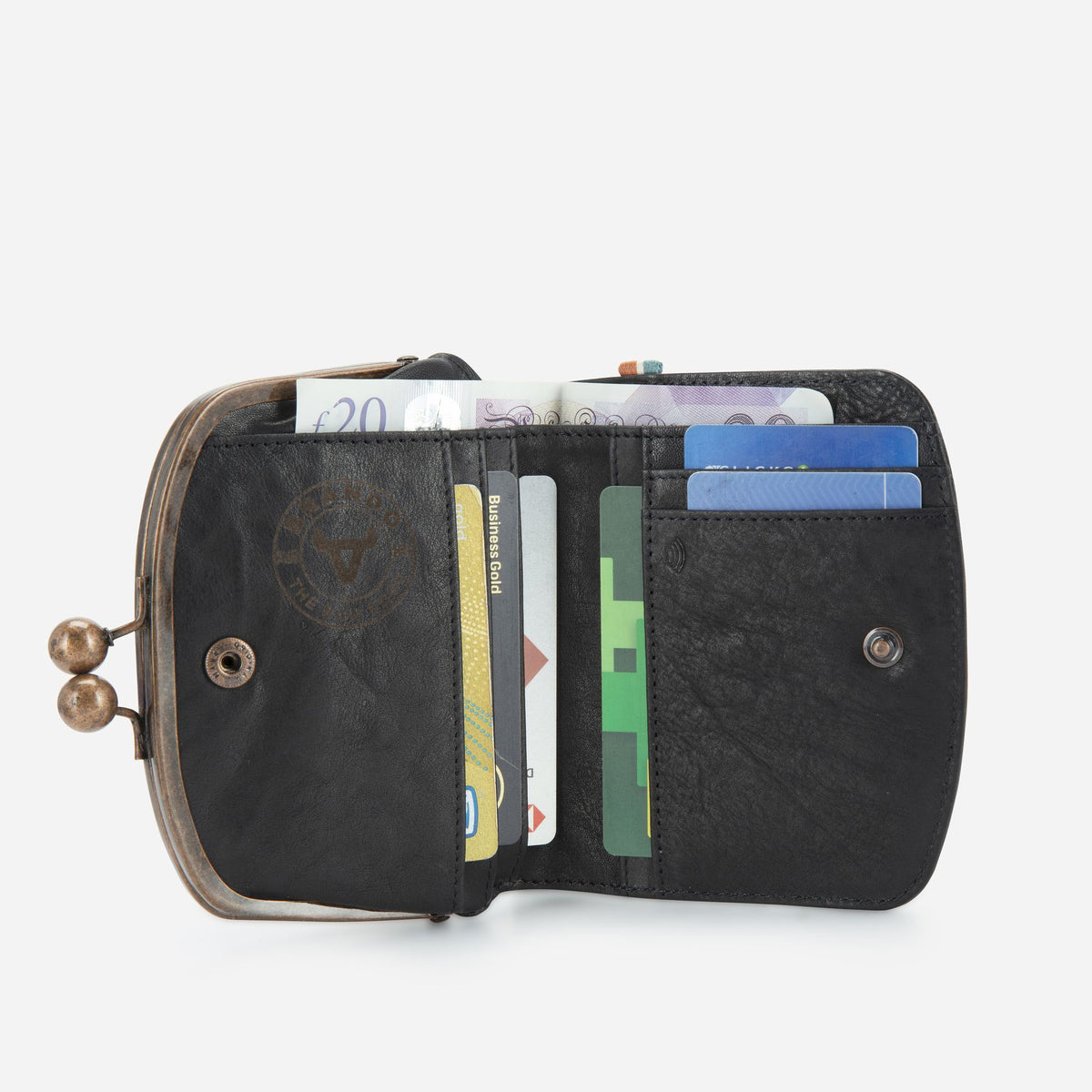 Fiona Frame Bifold Purse in Black - purse with cards and notes | Brando Leather