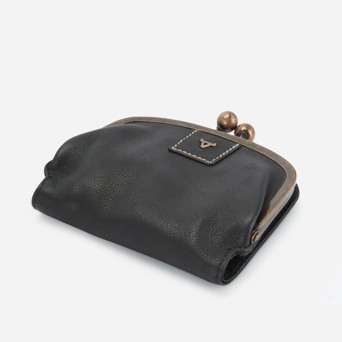 Fiona Frame Bifold Purse in Black - purse, angled view | Brando Leather