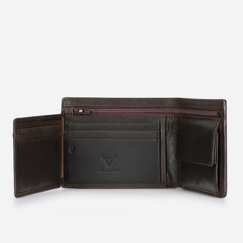 Brando Leather Flip Over Wallet, Brown