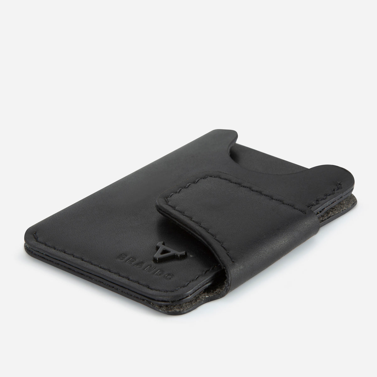 James Upright Card Holder in Black - card holder, angled view | Brando Leather