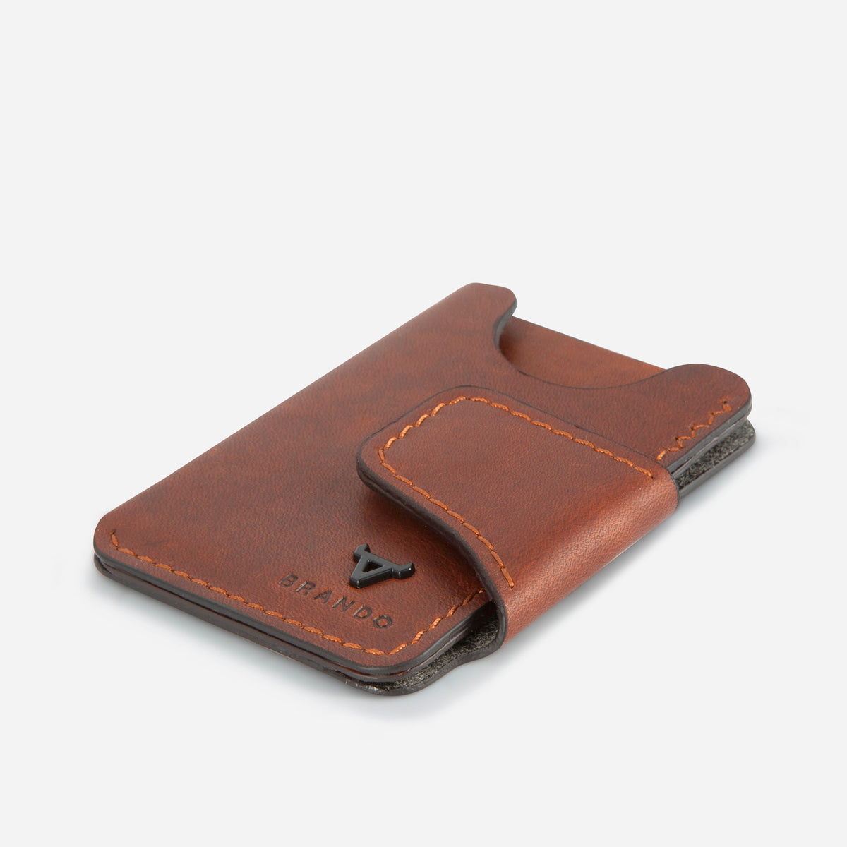 James Upright Card Holder in Brown - card holder, angled view | Brando Leather
