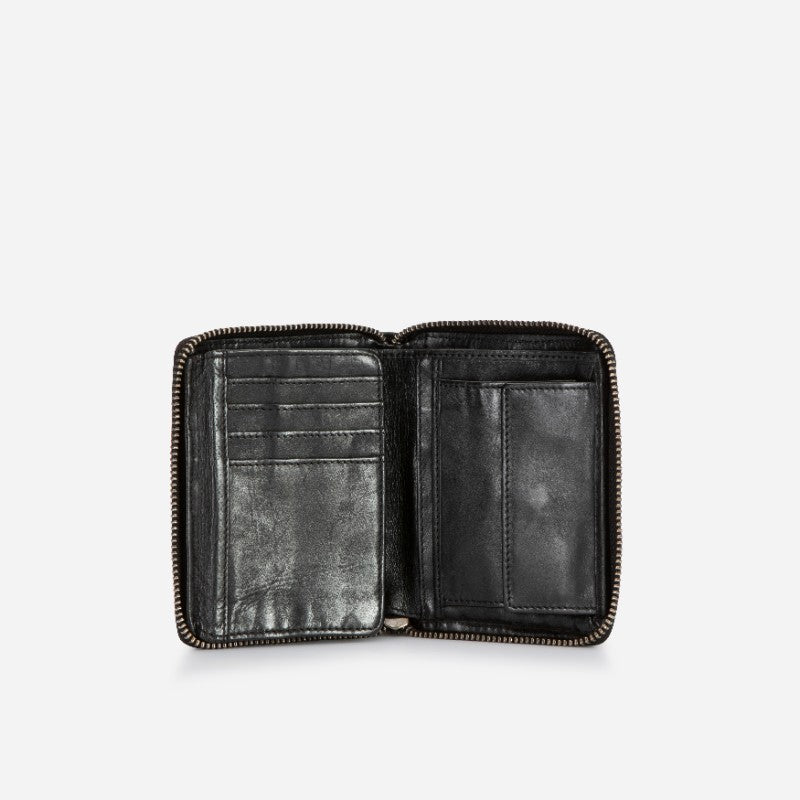 Garbo Small  Leather Zip Around Purse, Black
