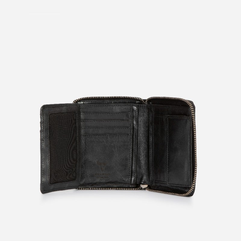 Garbo Small  Leather Zip Around Purse, Black