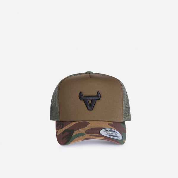 Trucker Cap - Camo / Olive / Camo Peak - Leather Caps | Brando Leather South Africa