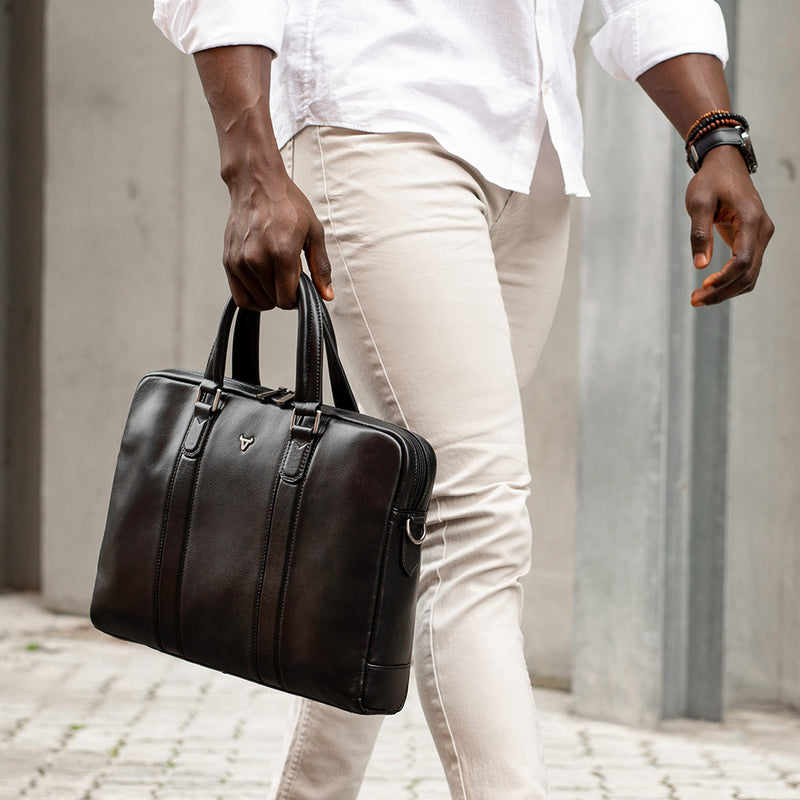 15" Slim Briefcase, Brown - Leather Laptop Bag | Brando Leather South Africa