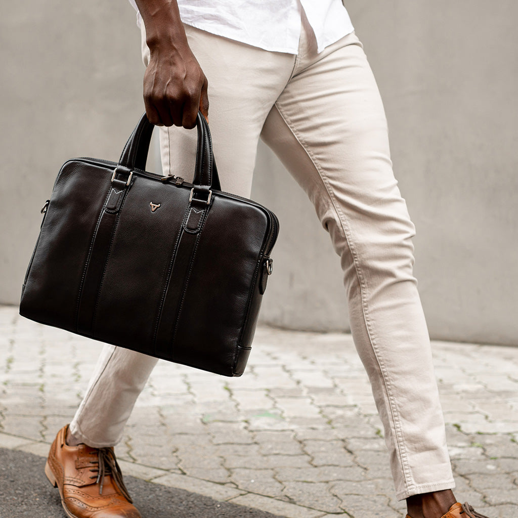 15" Slim Briefcase, Brown - Leather Laptop Bag | Brando Leather South Africa
