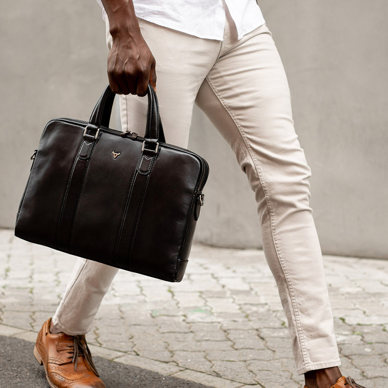 15" Slim Briefcase, Brown - Leather Laptop Bag | Brando Leather South Africa