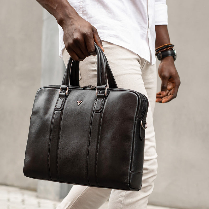15" Slim Briefcase, Brown - Leather Laptop Bag | Brando Leather South Africa