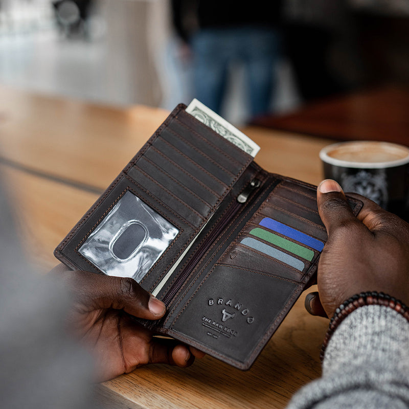 Upright Leather Pocketbook, Black - Leather Wallet | Brando Leather South Africa