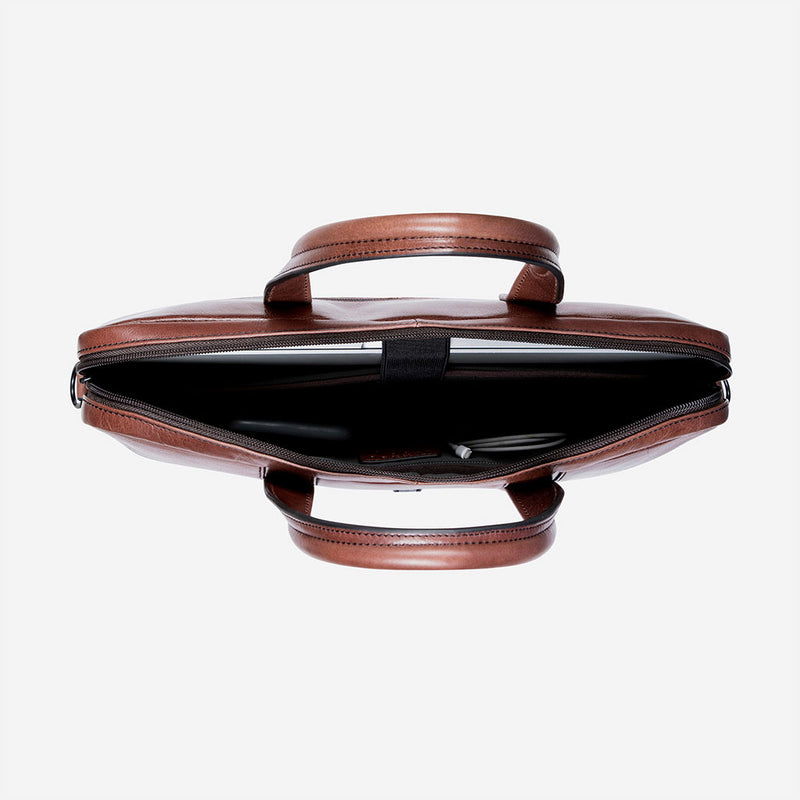 15" Slim Briefcase, Brown - Leather Laptop Bag | Brando Leather South Africa