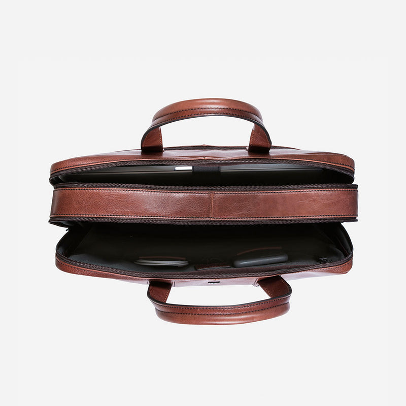 15" Double Laptop Bag, Brown - Leather Business Bag | Brando Leather South Africa