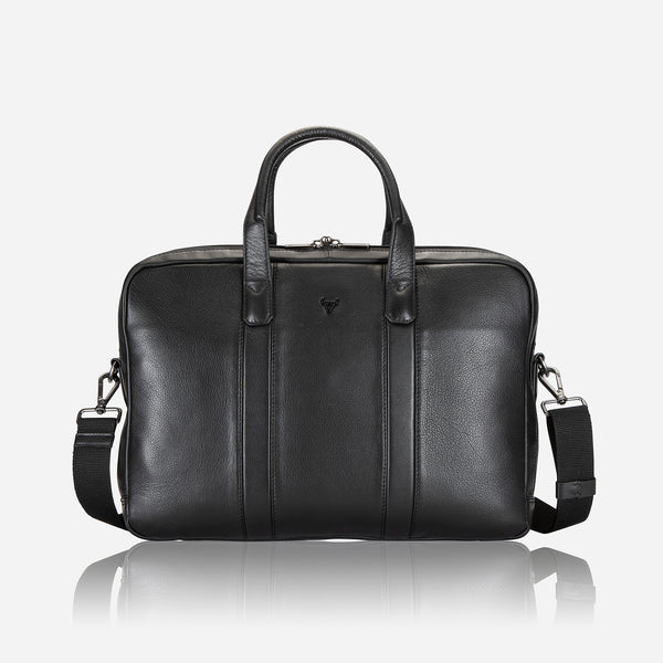 15" Double Gusset Leather Laptop Bag, Black