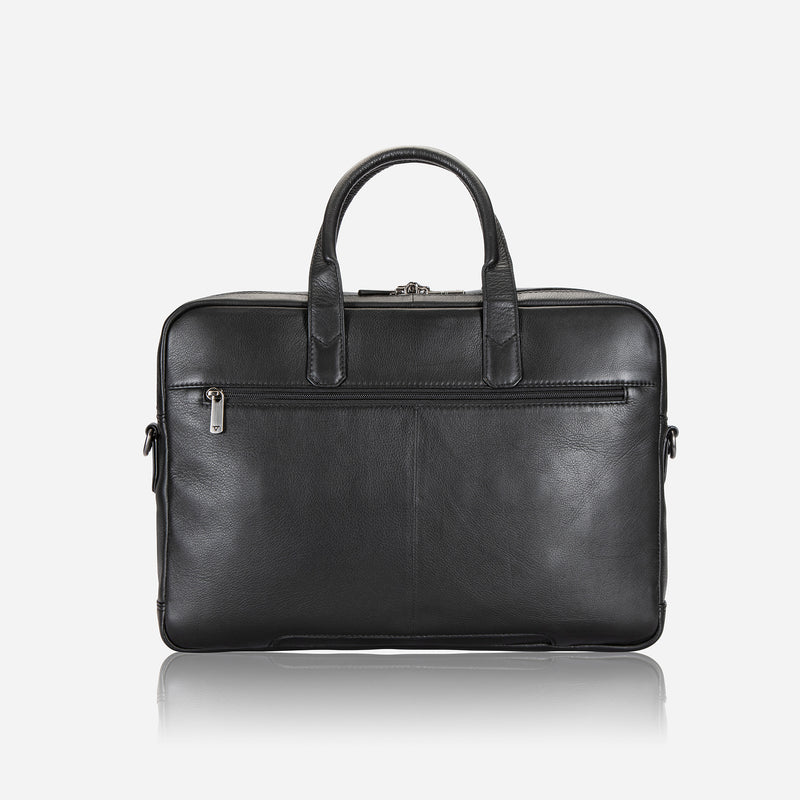 15" Double Gusset Leather Laptop Bag, Black
