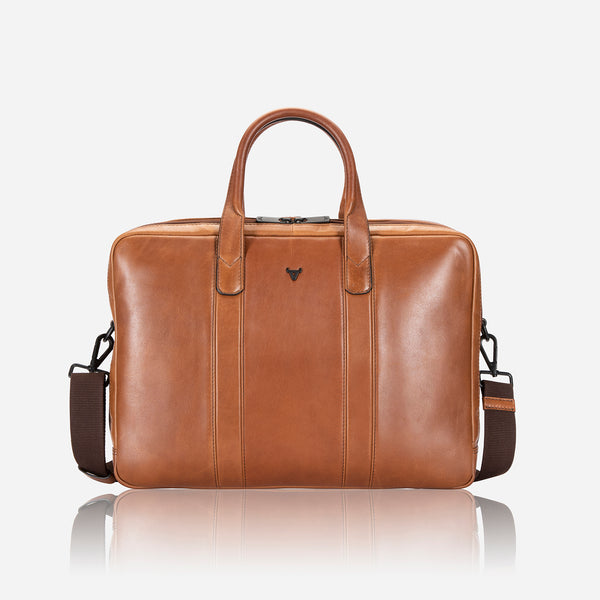15" Double Gusset Leather Laptop Bag, Medium Brown