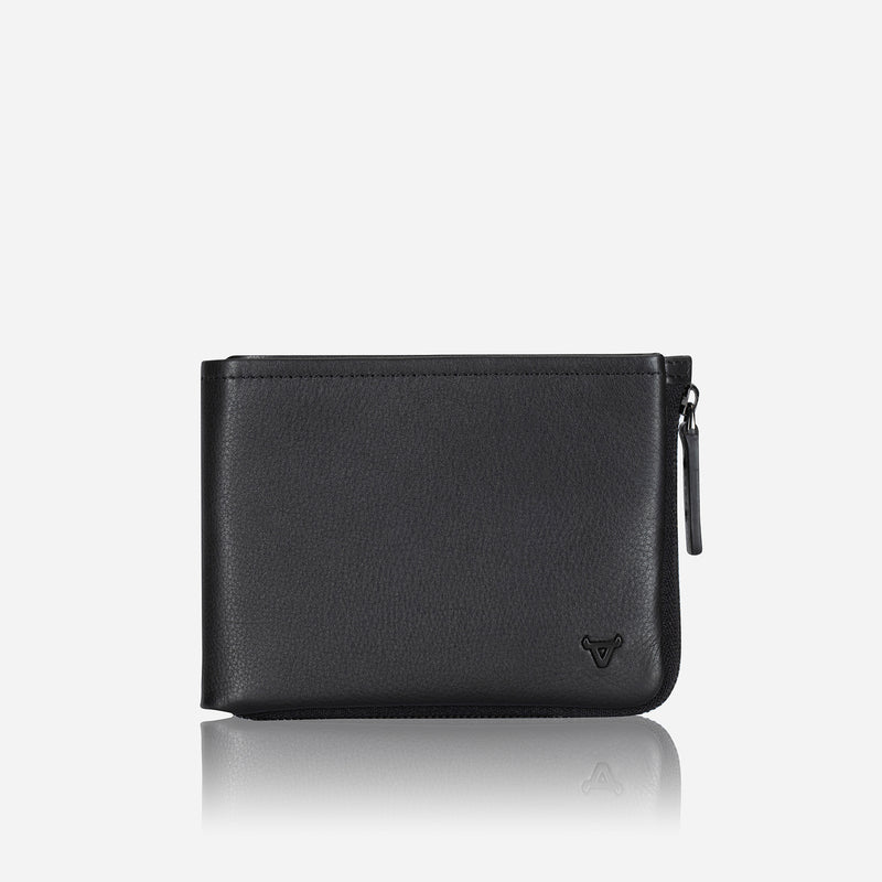 Brando Leather Zip Around Wallet, Black