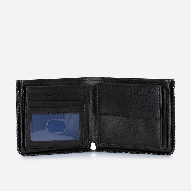Brando Leather Zip Around Wallet, Black