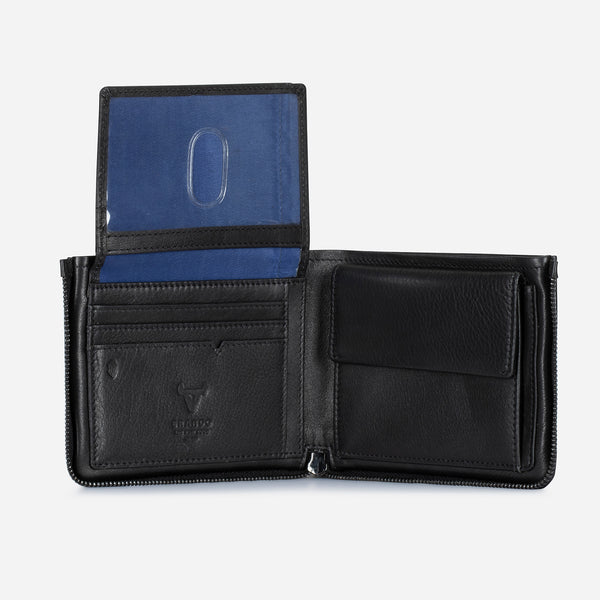 Brando Leather Zip Around Wallet, Black