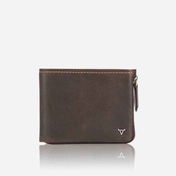 Brando Modern Multi Card Leather Zip Wallet, Brown