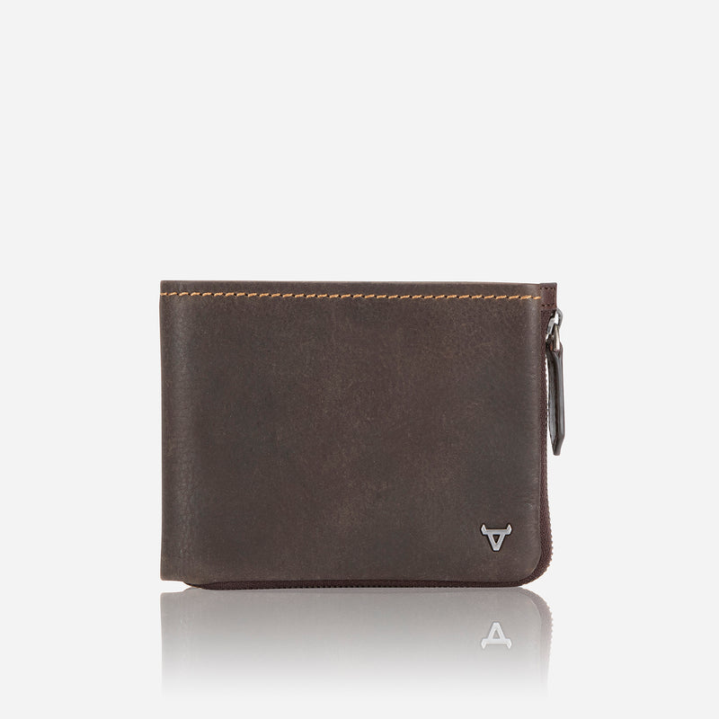Brando Modern Multi Card Leather Zip Wallet, Brown
